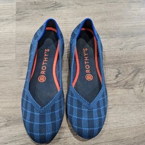 Indigo gingham round toe flat Rothys 7.5